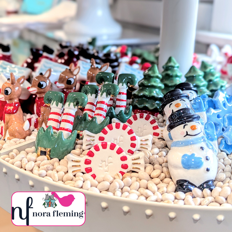 shop nora fleming minis for the holidays, christmas home decorations for entertaining at the painted cottage in edgewater maryland