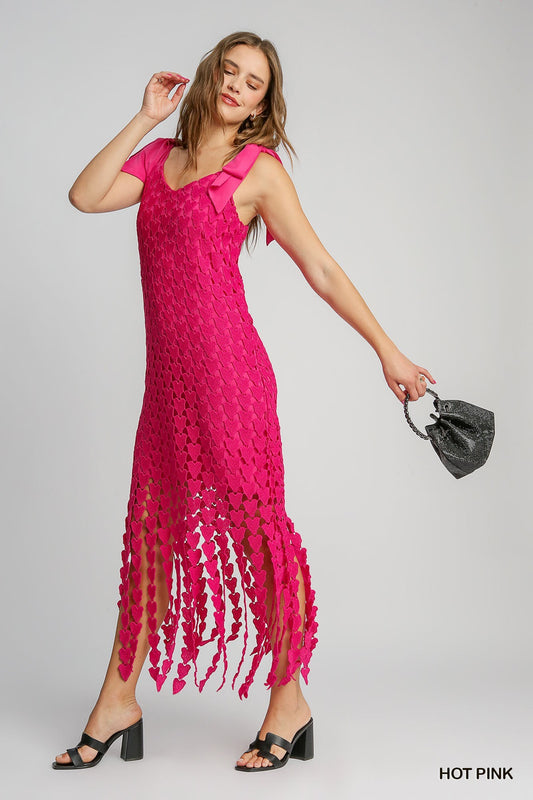 Heart Lace Maxi Dress - Hot Pink L XL Umgee Womens Apparel K8678_5e